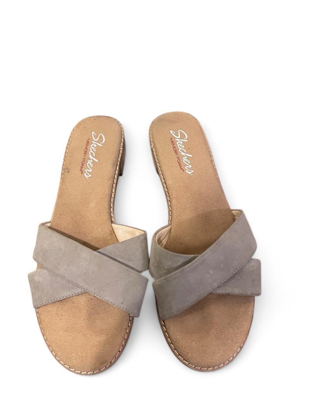 Skechers Women's Taupe Crisscross Slide Sandals